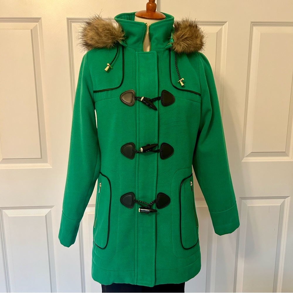 C Wonder by Christian Siriano Stylish Green Coat w/ Detachable Faux Fur Hood